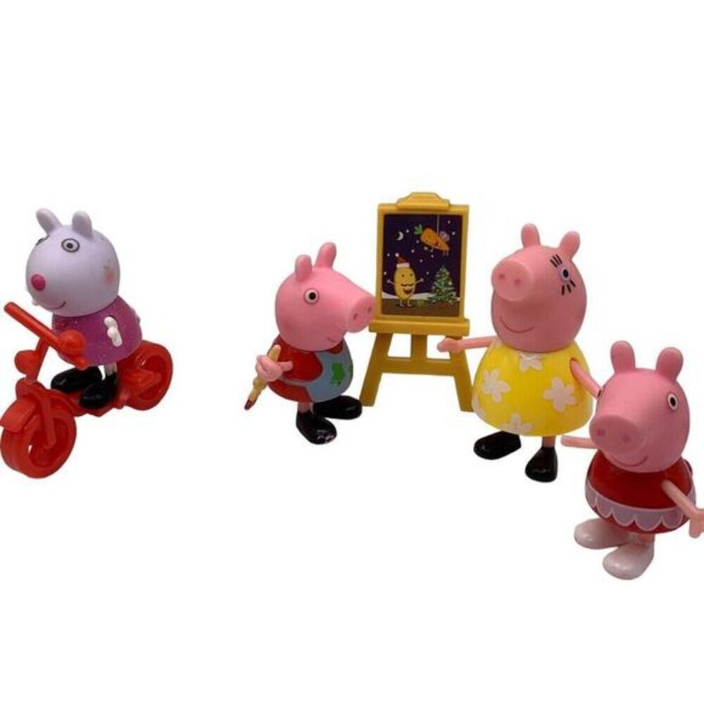 Peppa Pig & Friends 4 Figure Fun Playset  Art Easel & Bike Peppa Suzy & Mummy​
